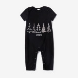 2023 Christmas Matching Family Pajamas Exclusive Christmas Tree Black Short Pants Pajamas Set