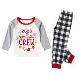 2023 Christmas Matching Family Pajamas Exclusive Design Christmas Crew Wreath Black White Plaids Pajamas Set