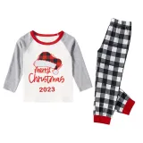 2023 Christmas Matching Family Pajamas Red Plaids Christmas Hat Merry Christmas Letter Black White Plaids Pajamas Set With Baby Pajamas