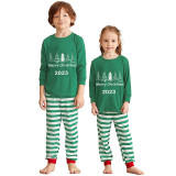 2023 Christmas Matching Family Pajamas Exclusive Merry Christmas Beatiful Tree Green Stripes Pajamas Set