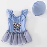 Girls Bathing Suits Kid Sunglasses Head One Piece Lace Collar Swimsuits