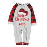 2023 Christmas Matching Family Pajamas Red Plaids Christmas Hat Merry Christmas Letter White Pajamas Set With Baby Pajamas