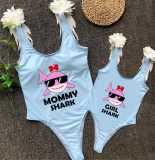 Mommy and Me Bathing Suits Mommy Girl Shark Feather Shoulder Backless Swimsuits