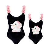 Mommy and Me Bathing Suits Cute Elephants Mama And Mini Flower Shoulder Backless Swimsuits
