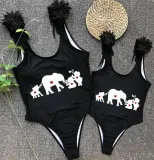 Mommy and Me Bathing Suits Elephants Mama And Mini Feather Shoulder Backless Swimsuits