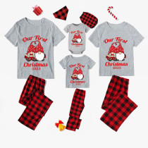 2023 Christmas Matching Family Pajamas Our First Christmas Gnomes Black White Plaids Pants Pajamas Set