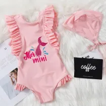 Girls Bathing Suits Mermini One Piece Ruffled Cuff Swimsuits