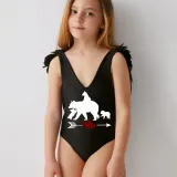 Mommy and Me Bathing Suits Bear Babies Mama Mini Feather Shoulder Backless Swimsuits