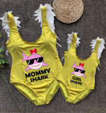 Mommy and Me Bathing Suits Mommy Girl Shark Feather Shoulder Backless Swimsuits
