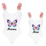 Mommy and Me Bathing Suits Butterfly Mama And Mini Flower Shoulder Backless Swimsuits