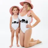 Mommy and Me Bathing Suits Elephants Mama And Mini Flower Shoulder Backless Swimsuits
