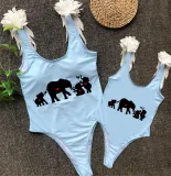 Mommy and Me Bathing Suits Elephants Mama And Mini Feather Shoulder Backless Swimsuits