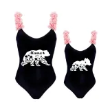 Mommy and Me Bathing Suits Bear Mama Mini Flower Shoulder Backless Swimsuits
