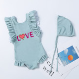 Girls Bathing Suits Love One Piece Ruffled Cuff Swimsuits
