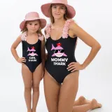 Mommy and Me Bathing Suits Mommy Girl Shark Flower Shoulder Backless Swimsuits