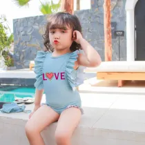 Girls Bathing Suits Love One Piece Ruffled Cuff Swimsuits