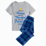 2023 Christmas Matching Family Pajamas We Are Happy Thanksful Family Blue Short Pajamas Set
