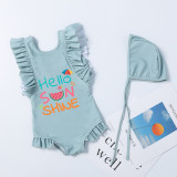 Girls Bathing Suits Hello Sunshine One Piece Ruffled Cuff Swimsuits