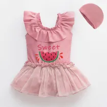 Girls Bathing Suits Sweet One Piece Lace Collar Swimsuits
