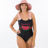 Mommy and Me Bathing Suits Sweet Watermelon Mama And Mini Flower Shoulder Backless Swimsuits