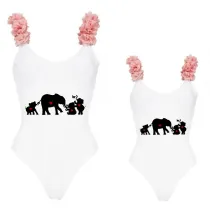 Mommy and Me Bathing Suits Elephants Mama And Mini Flower Shoulder Backless Swimsuits
