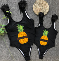 Mommy and Me Bathing Suits Pineapple Mama And Mini Feather Shoulder Backless Swimsuits
