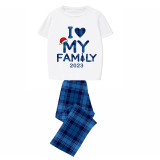 2023 Christmas Matching Family Pajamas Exclusive Design I Love My Family Gray Short Blue Pants Pajamas Set