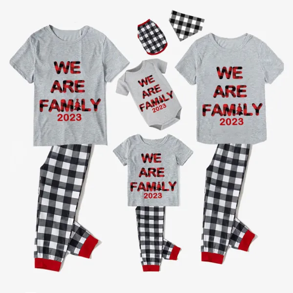 2023 We Are Family Christmas Matching Family Pajamas Gray Short Pajamas Plainds Pants Set With Dog Pajamas