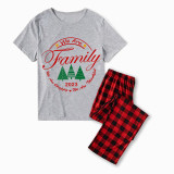 2023 Christmas Matching Family Pajamas Exclusive We Are Family Wreath Xmas Tree Gray Short Pajamas Set