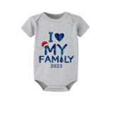 2023 Christmas Matching Family Pajamas Exclusive Design I Love My Family Gray Short Blue Pants Pajamas Set