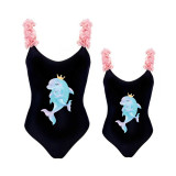 Mommy and Me Bathing Suits Mommy Baby Dolphin Flower Shoulder Backless Swimsuits