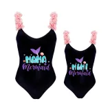 Mommy and Me Bathing Suits Mermaid Mama And Mini Flower Shoulder Backless Swimsuits