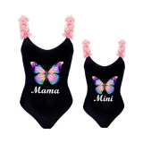 Mommy and Me Bathing Suits Butterfly Mama And Mini Flower Shoulder Backless Swimsuits