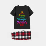 2023 Christmas Matching Family Pajamas We Are Happy Thanksful Family White Black Pajamas Set