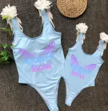 Mommy and Me Bathing Suits Butterfly Mama And Mini Feather Shoulder Backless Swimsuits