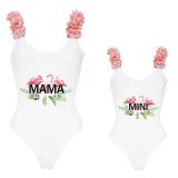 Mommy and Me Bathing Suits Flamigo Vacation Mama And Mini Flower Shoulder Backless Swimsuits