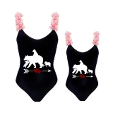 Mommy and Me Bathing Suits Bear Babies Mama Mini Flower Shoulder Backless Swimsuits
