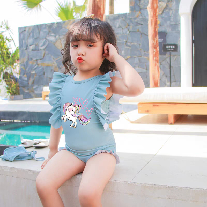 Girls Bathing Suits Unicorn Girl One Piece Ruffled Cuff Swimsuits