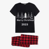2023 Christmas Matching Family Pajamas Exclusive Merry Christmas Beatiful Tree Black Pajamas Set