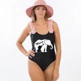 Mommy and Me Bathing Suits Elephant Mama And Mini Flower Shoulder Backless Swimsuits