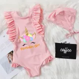 Girls Bathing Suits Birthday Girl Unicorn One Piece Ruffled Cuff Swimsuits