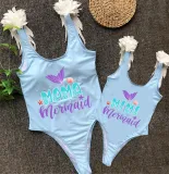 Mommy and Me Bathing Suits Mermaid Mama And Mini Feather Shoulder Backless Swimsuits