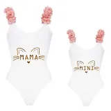 Mommy and Me Bathing Suits Cat Leopard Flower Shoulder Backless Swimsuits
