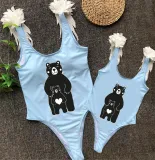 Mommy and Me Bathing Suits Bear Babies Mama Mini Feather Shoulder Backless Swimsuits