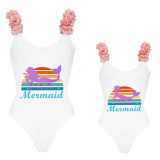 Mommy and Me Bathing Suits I'm a Mermaid Mama And Mini Flower Shoulder Backless Swimsuits