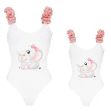 Mommy and Me Bathing Suits Cute Elephants Mama And Mini Flower Shoulder Backless Swimsuits