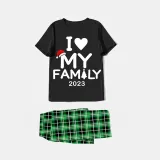 2023 Christmas Matching Family Pajamas Exclusive Design I Love My Family Gray Short Green Pants Pajamas Set
