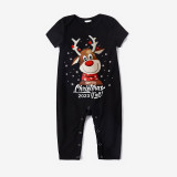 2023 Christmas Matching Family Pajamas Christmas Exclusive Design Deer Head Snowflake Merry Black Short Christmas Pajamas Set