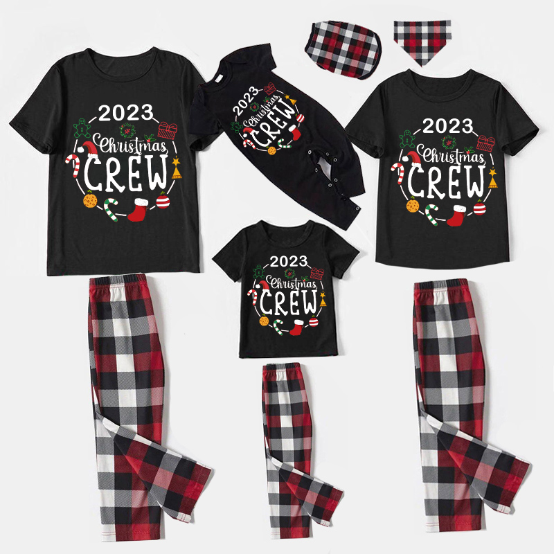 2023 Christmas Matching Family Pajamas Exclusive Design Christmas Crew Wreath Black Short Pajamas Set