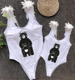 Mommy and Me Bathing Suits Bear Babies Mama Mini Feather Shoulder Backless Swimsuits